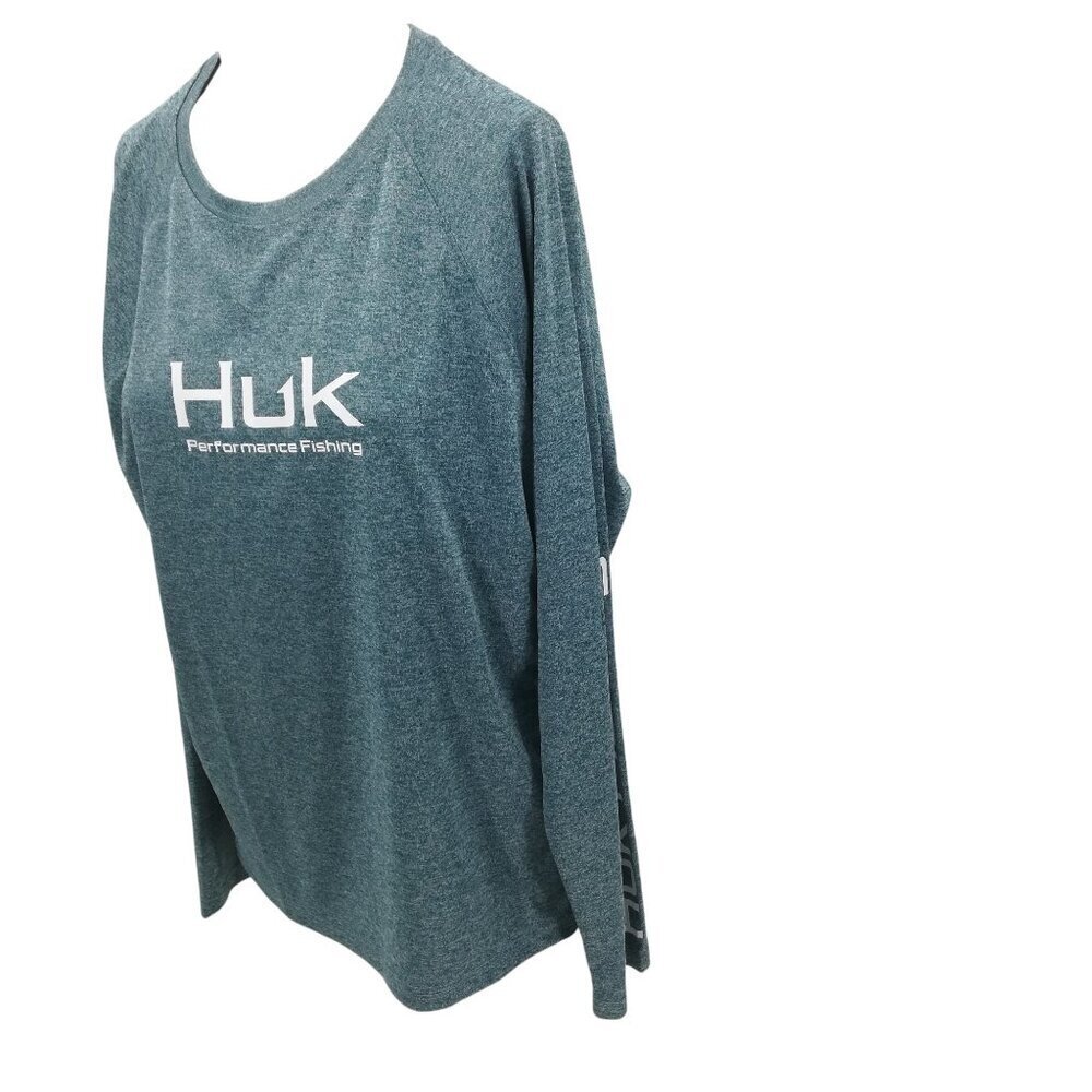 Huk Performance Fishing Long Sleeve Blue Shirt Size L Wicking Athletic Logo - Picture 5 of 12